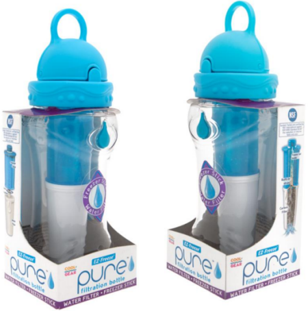 2-Pack EZ Freeze Pure 14oz Water Bottle with Built-In Water Filtration System and Removable Gel Freezer Stick