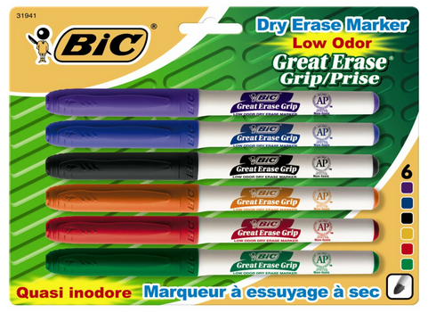 BIC Great Erase Grip "Pocket" Dry Erase Markers, Fine Point