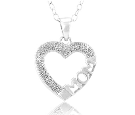 Mother's Day Gift! Diamond Accent Heart Mom Pendant in Sterling Silver!