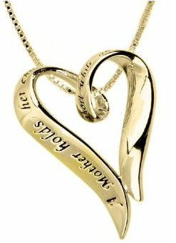 14k Yellow Gold Plated Sterling Silver 'A Mother Holds Her Child's Hand For A Short While And Their Hearts Forever' Heart Pendant