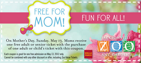 Free Admission for Moms to Jacksonville Zoo on Mother's Day.