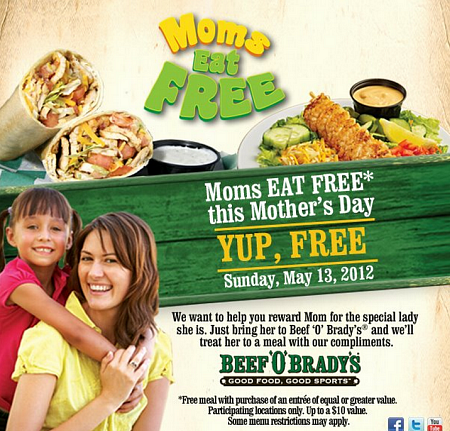 Free meal with purchase of an entree of equal or great value.