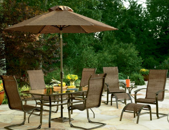 Simply Outdoors Jewell Ridge 10-piece Dining Set with Ottomans and Side Table