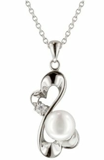 Sterling Siver 2 Heart Pendant with Freshwater Cultured Pearl